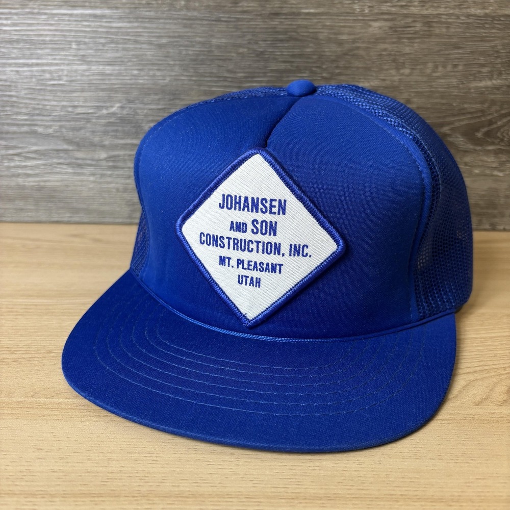 VINTAGE Johansen & Son Construction Inc Hat Cap Snap Back Trucker Mens USA 90s - Picture 3 of 9
